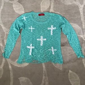 Akira Red Label Distressed Cross Sweater